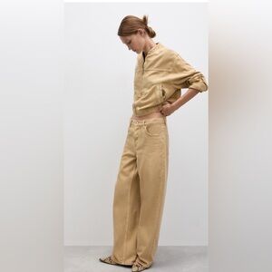 Mango Tan Wide-Leg Jeans